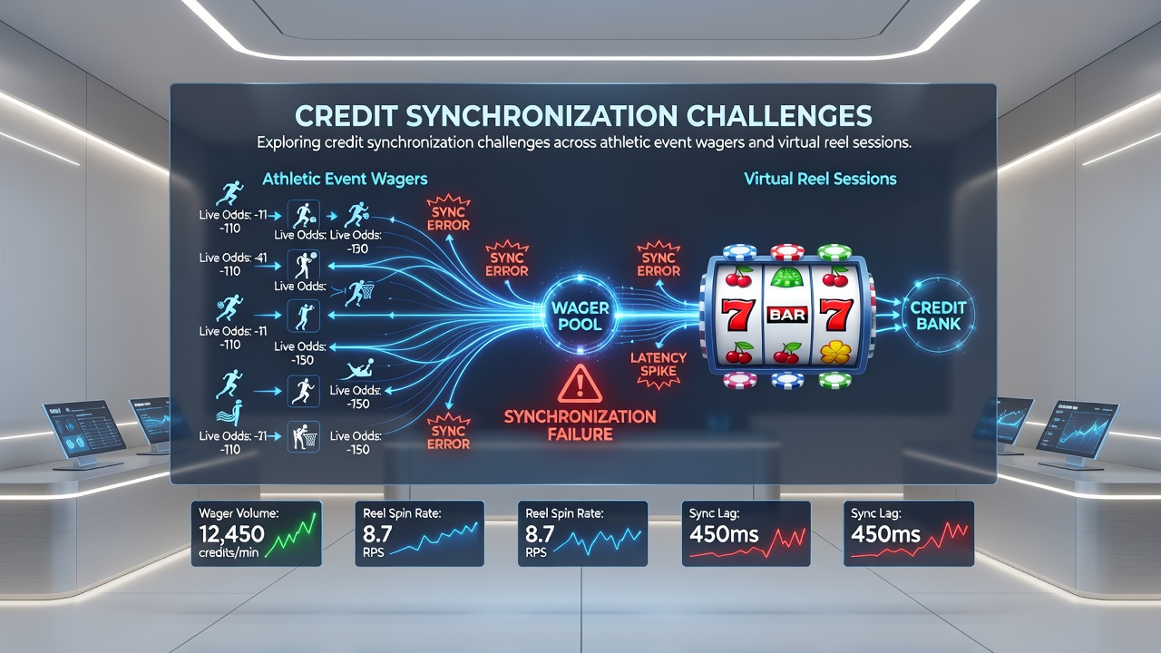 Screenshot-style view of a gambling app screen showing mismatched credit balances between sports and casino sections with a loading indicator