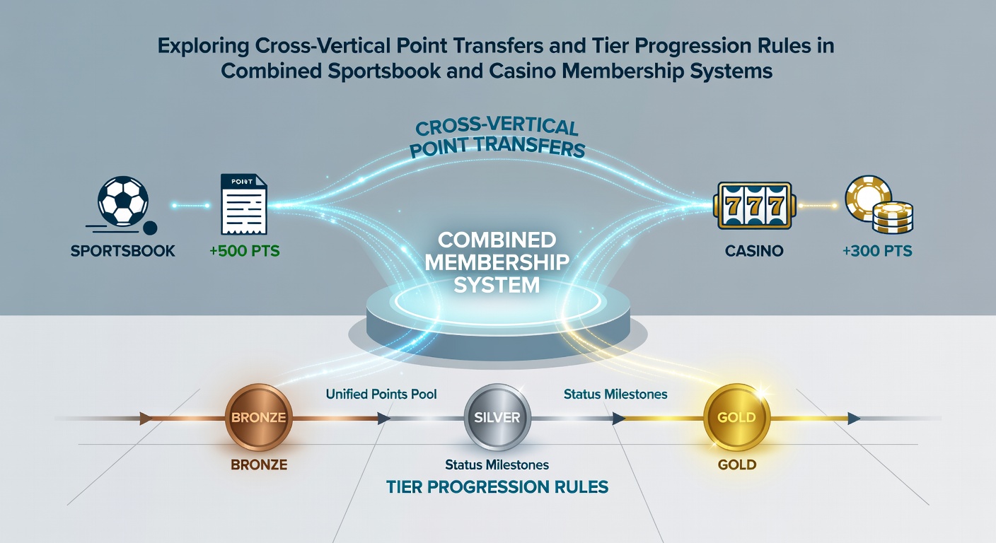 Integrated loyalty dashboard showing point transfers between sportsbook wagers and casino game play in a hybrid membership platform