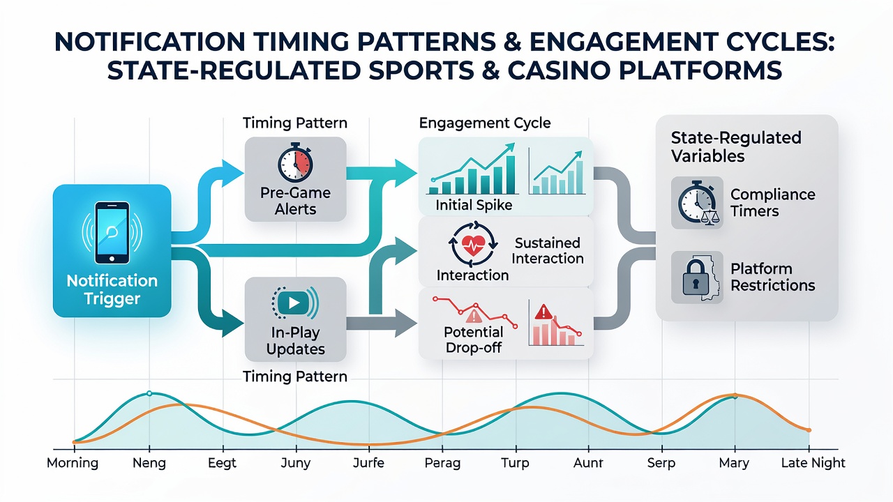 Data dashboards displaying engagement cycles and notification performance across multi-state regulated betting platforms