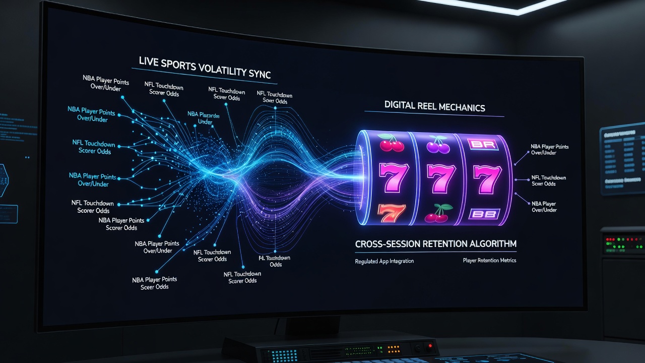 Visualization of volatility index synchronization between live sports props and digital reel mechanics in regulated apps