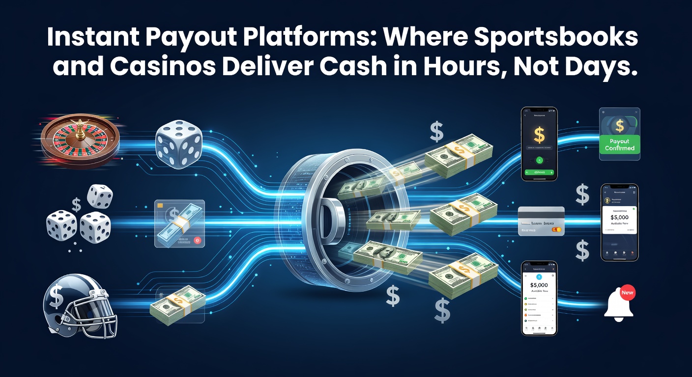 Digital wallet icons and speed lines illustrating fast cash transfers from sportsbooks to user accounts, highlighting instant payout efficiency in online gambling