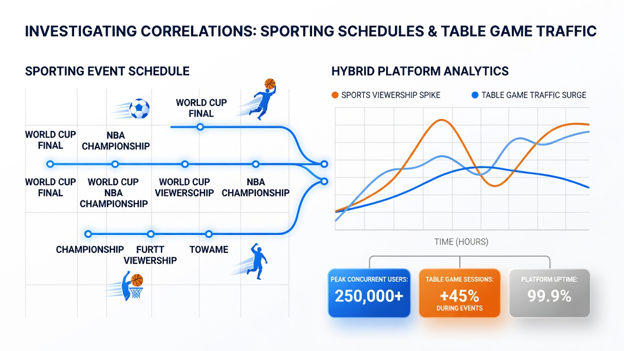 Data visualization showing table game traffic patterns alongside major sporting event timelines in hybrid online platforms