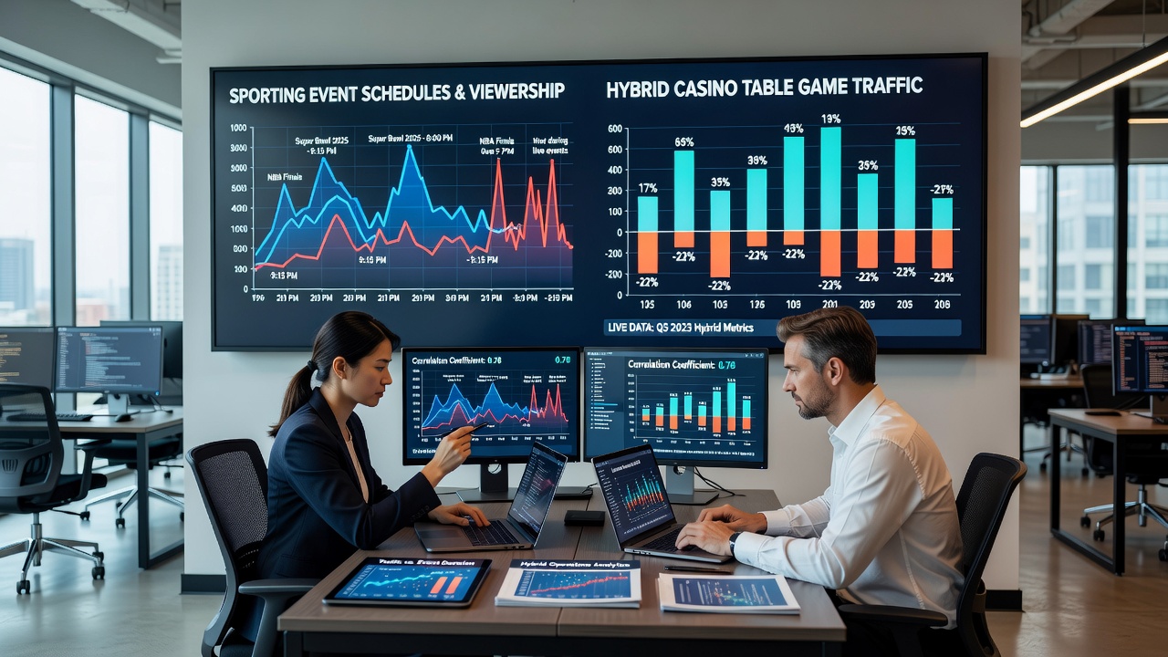 Charts illustrating traffic flow between sports betting and table games during June 2026 event periods